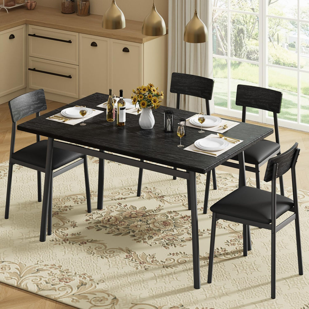 Garvee Dining Table Set for 4 with 4 Upholstered Chairs, Dining Room Table Se...