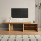 XEW Extendable TV Stand with Storage and Shelves, Wood Entertainment Center for 55+ Inch TV, Modern TV Console, Minimalist Media Console for Living Room, Bedroom-Wood (Extendable: 60.6"-84.3")
