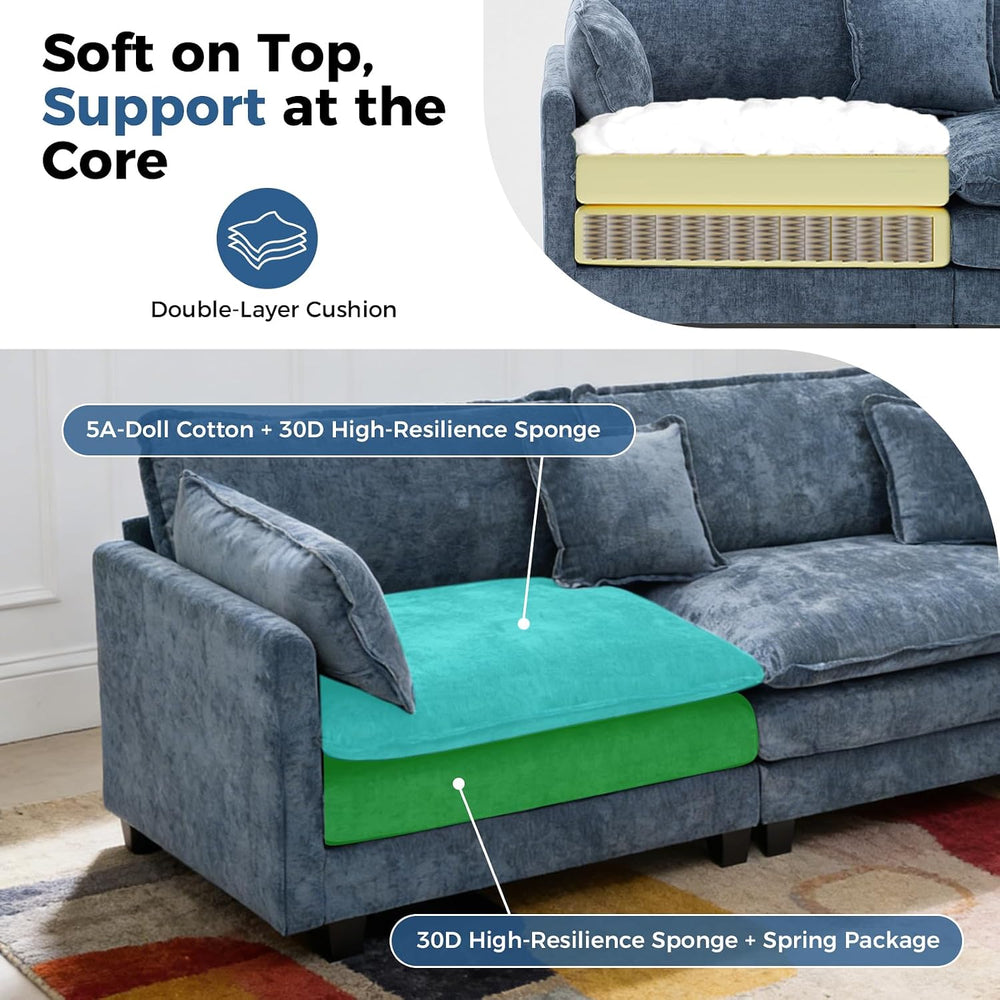 Redlife 78" Modular Sectional Loveseat Sofa with Ottoman