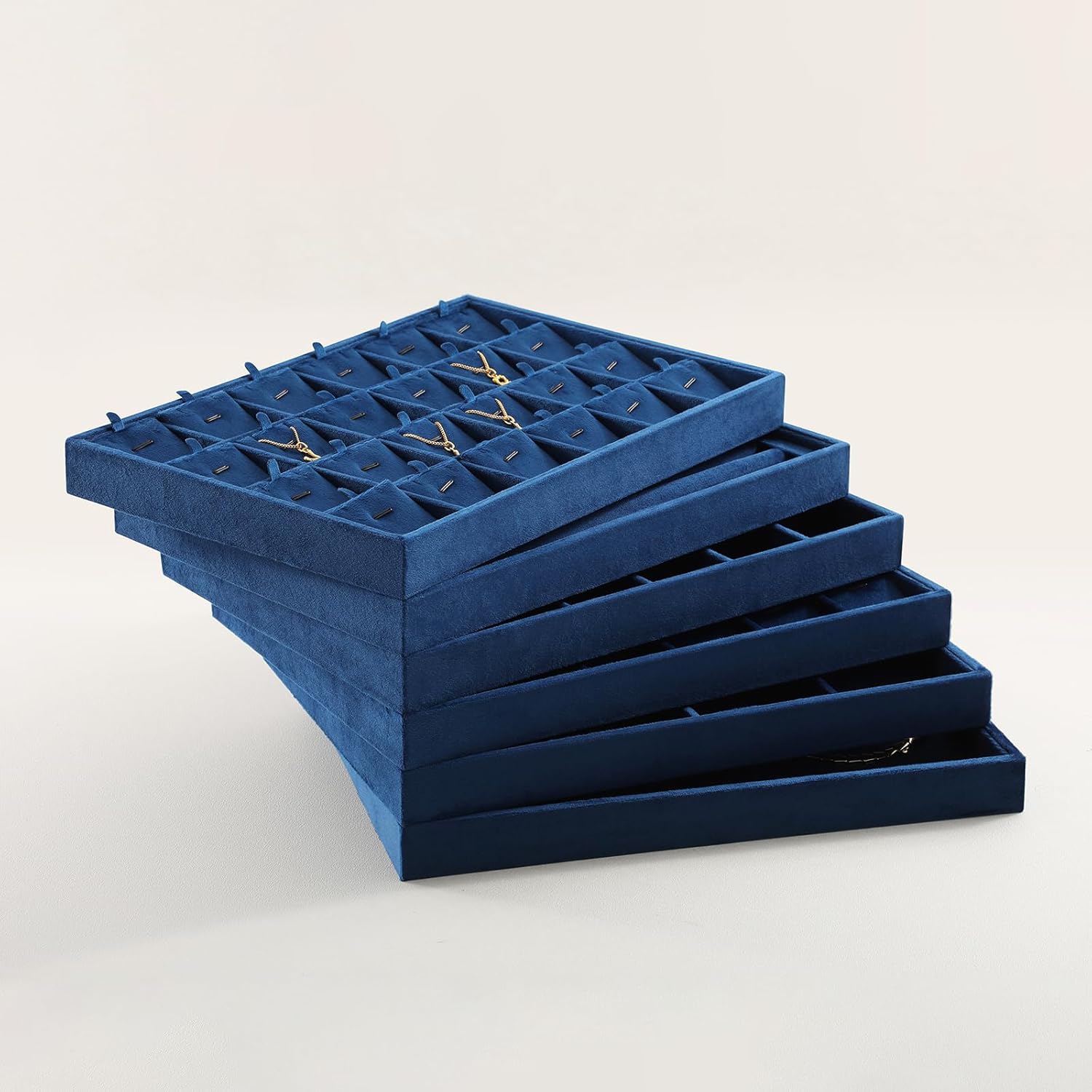 Jewelry Organizers And Storage, Velvet Jewelry Trays,Premium Flat Watch Tray,Luxury Jewelry Display For Vendors,Blue Necklace Display For Selling