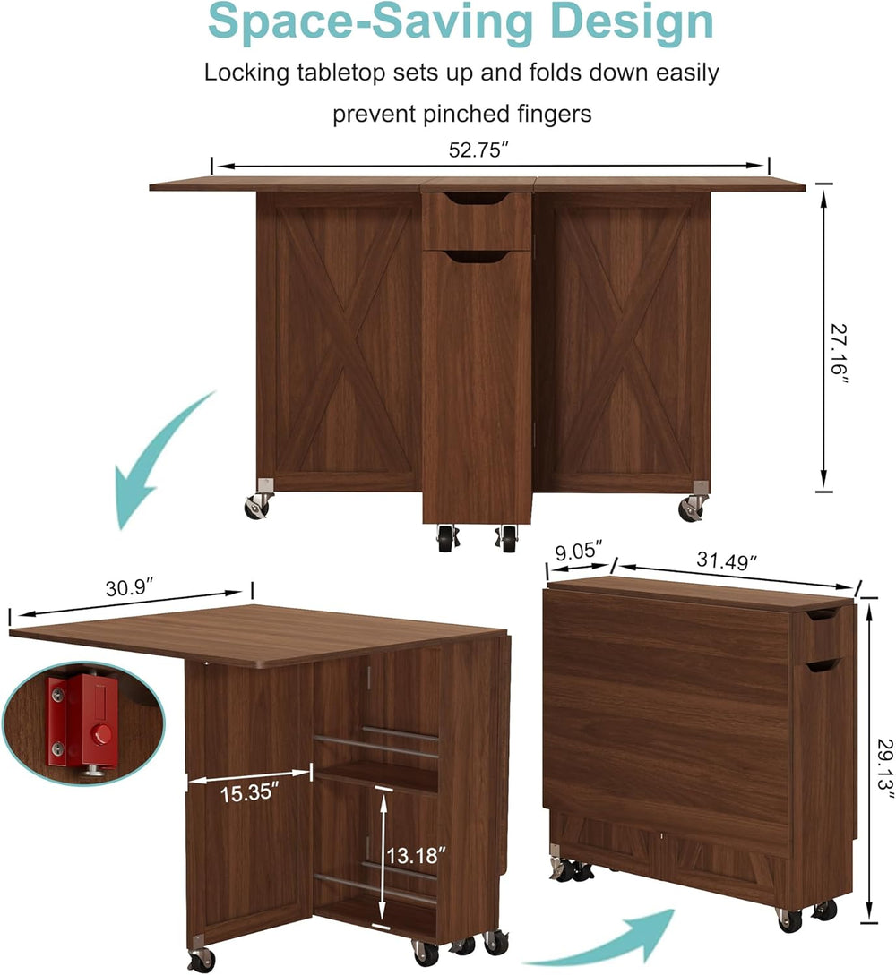 3imothrix Folding Dining Table, Dinner Table with Drawer and Storage and Shel...