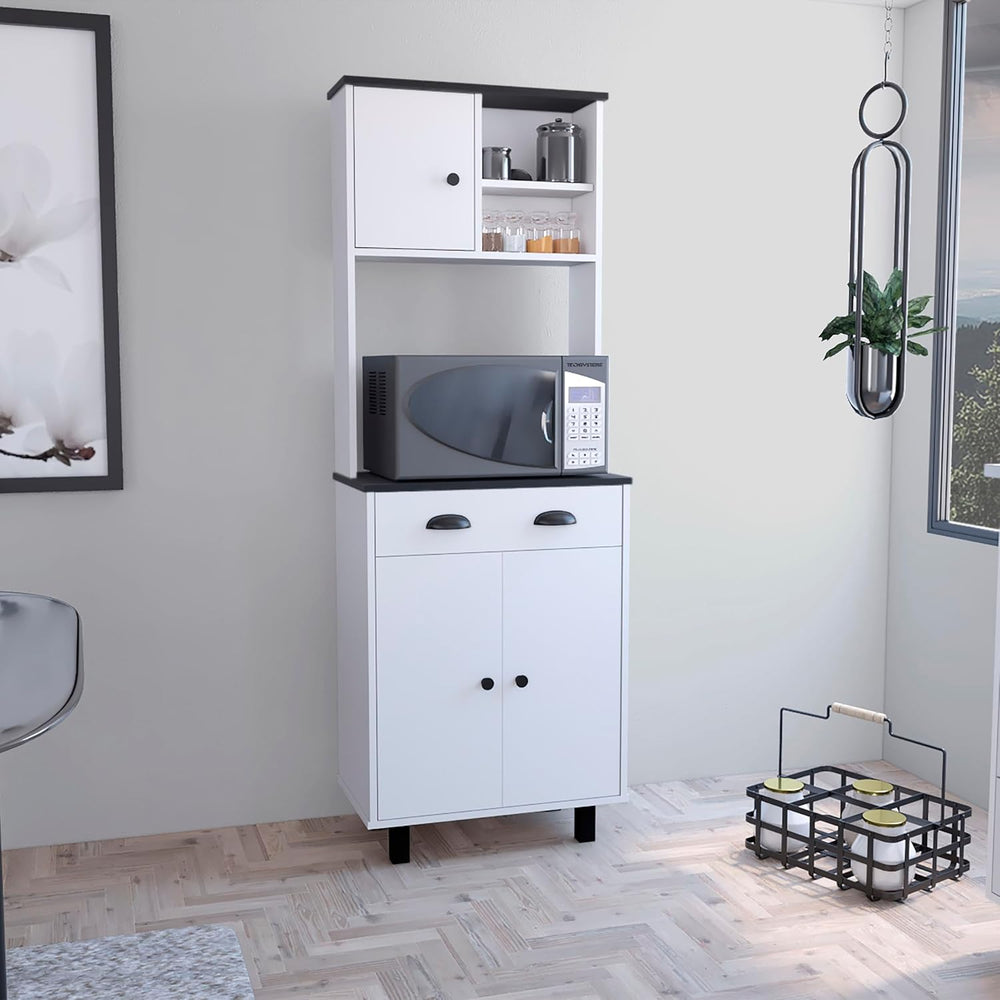Modern Kitchen Pantry, Storage Cabinet with 2 Open Shelves and Drawer, Engine...