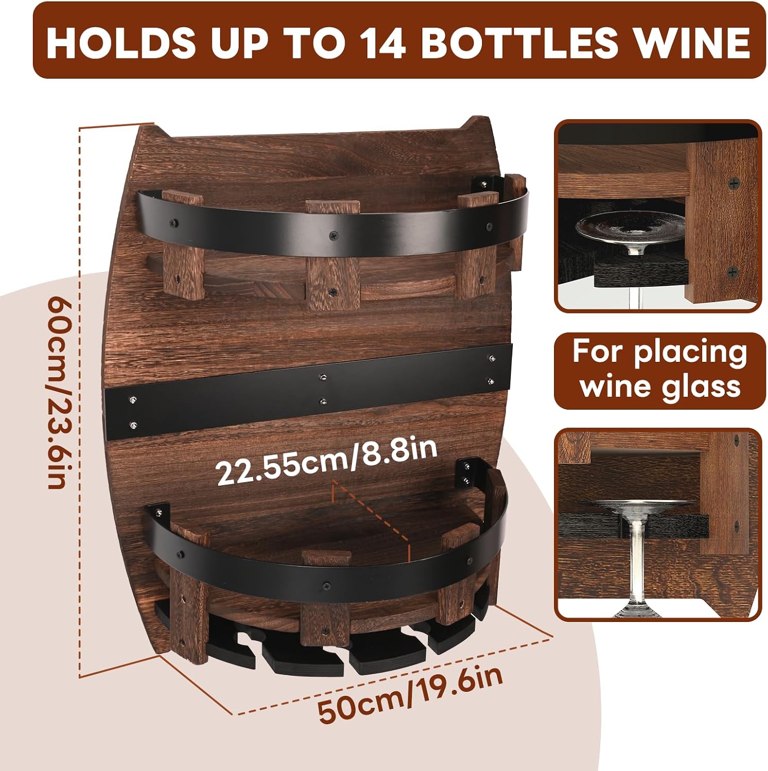 Whiskey Barrel Rack,Vintage Wall Mounted Wine Rack | for Kitchen Storage Hand Crafted Liquor Bar Shelves Wine Shelf Bourbon Whiskey Barrel Shelf Home Decor