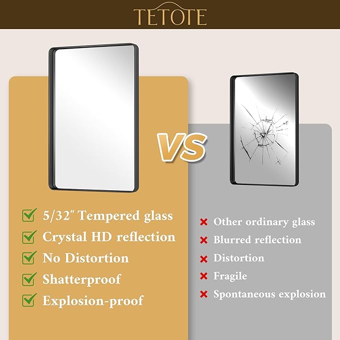 TETOTE Black Bathroom Mirror 22 x 30 Matte Black Metal Framed Vanity Mirror, ...