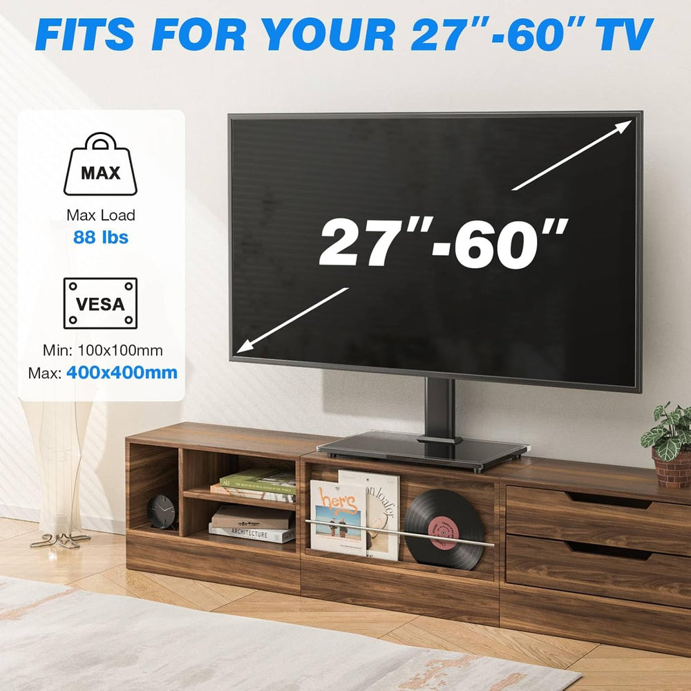Rfiver Universal TV Stand for 27-60 inch TVs, Holds up to 88 Lbs | Tempered G...