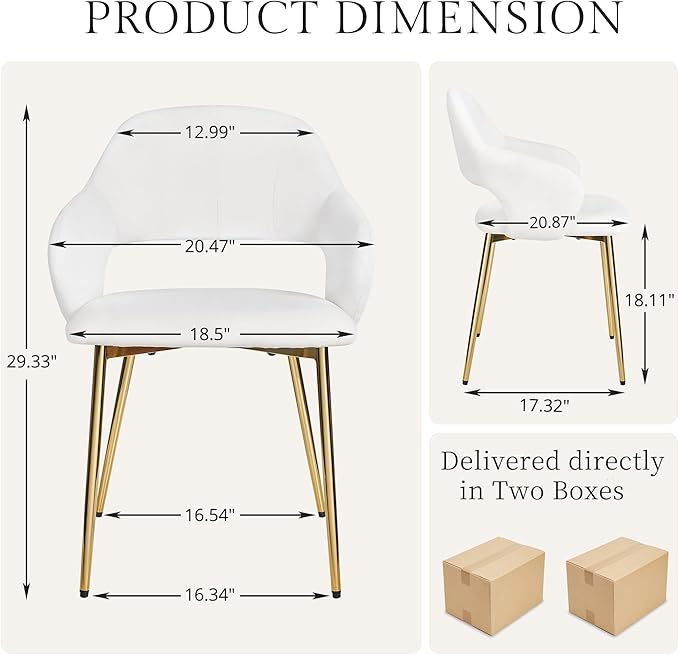 VECELO Velvet Dining Chairs Set of 4, Modern Upholstered Kitchen Chairs with Cushion, Padded Backrest and Metal Legs, White