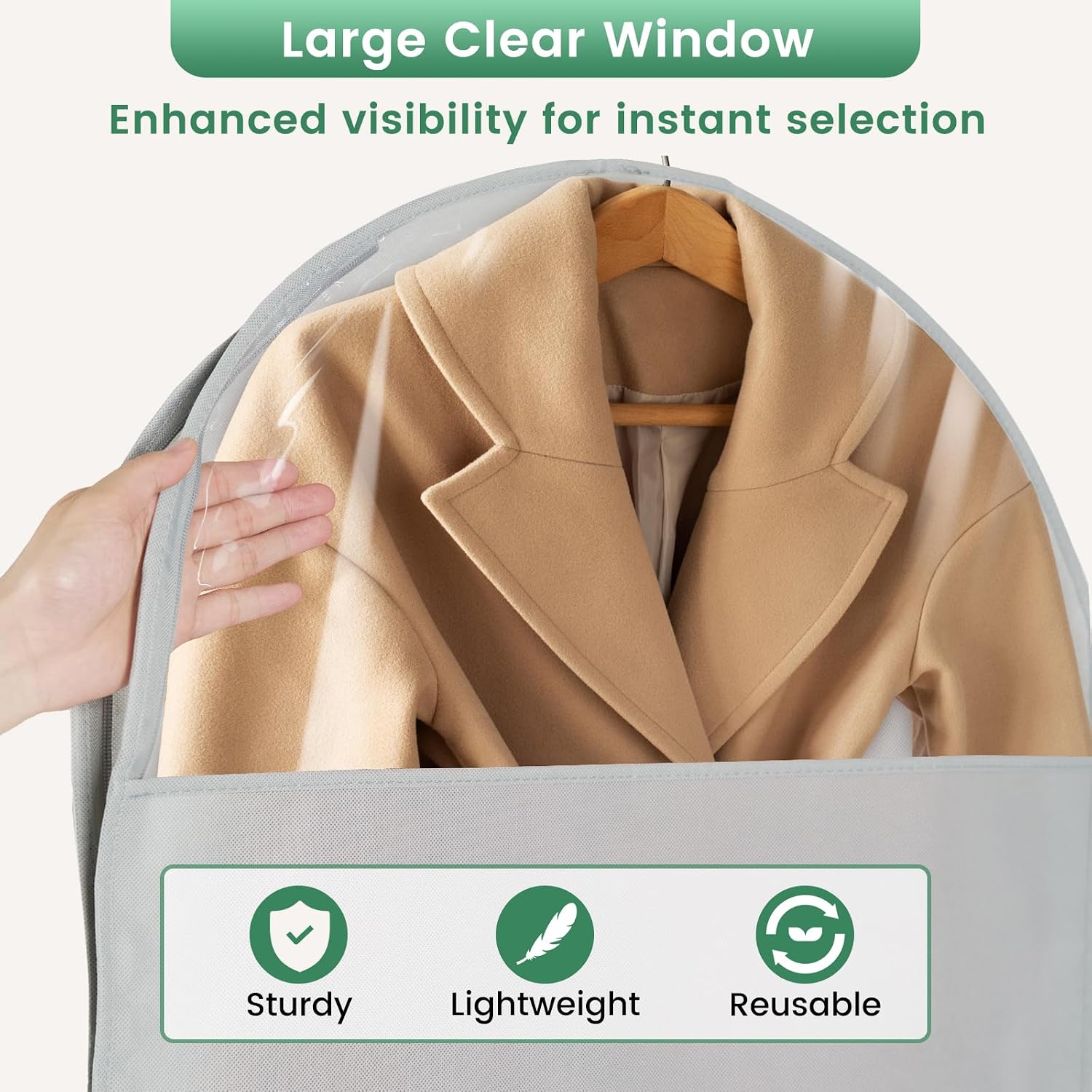 Carbrea 66" Garment Bag for Hanging Clothes, Dress Bags for Gowns, 2 Pack | Heavy-duty Materials, With Clear Window, Side Zipper for Easy Access, Ideal for Closet Wardrobe Storage, Travel Use