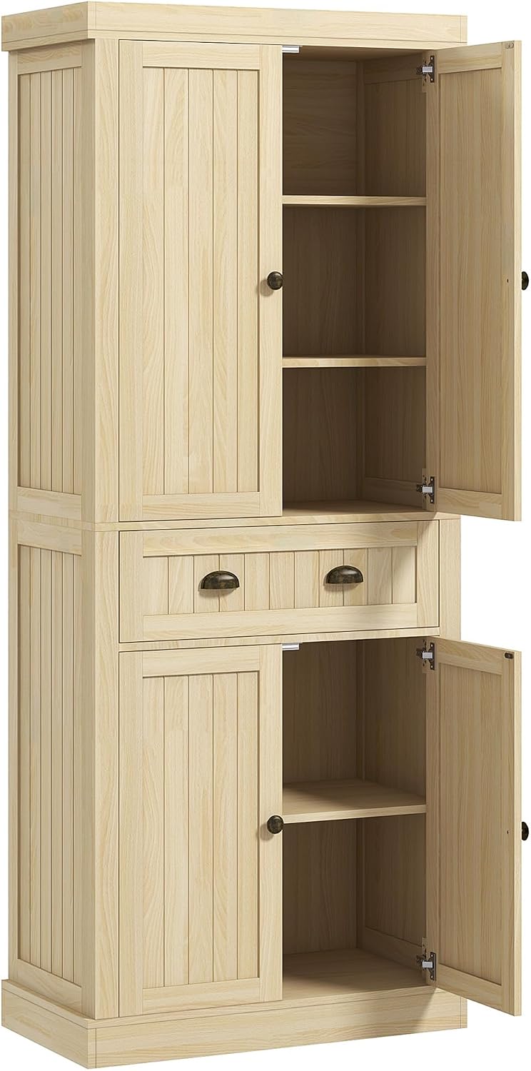 72" Farmhouse Kitchen Pantry Cabinet, Freestanding Tall Storage Cabinet ...