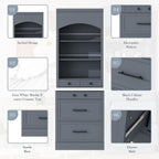 Kitchen Pantry Cabinet, 83.7" Freestanding Storage Cabinet with Hutch, Faux Marble Countertop, 5 Storage Drawers and Adjustable Shelves, Coffee Bar Cabinet for Dining Room, Grey Set of 2