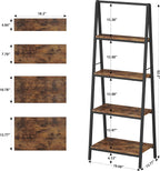 Homeiju Ladder Shelf, 4-Tier Leaning Ladder Bookshelf, Rustic and Wood Ladder Shelf Bookcase, Industrial Ladder Shelf Storage Rack for Home Office, Bedroom, Bathroom or Kitchen