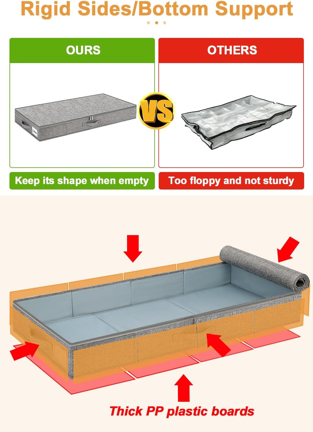 punemi Low Profile Under Bed Storage, 4 Inch Height Underbed Storage Containers With Sturdy Sidewalls & Bottom, Shallow Under Bed Organizer Clothes Storage Bins, Slim Under Couch Sofa Dresser Storage