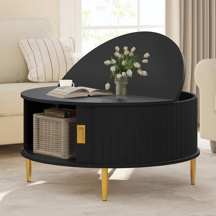 ARTPOWER 32" Round Coffee Tables for Living Room,Mid Century Modern,Black