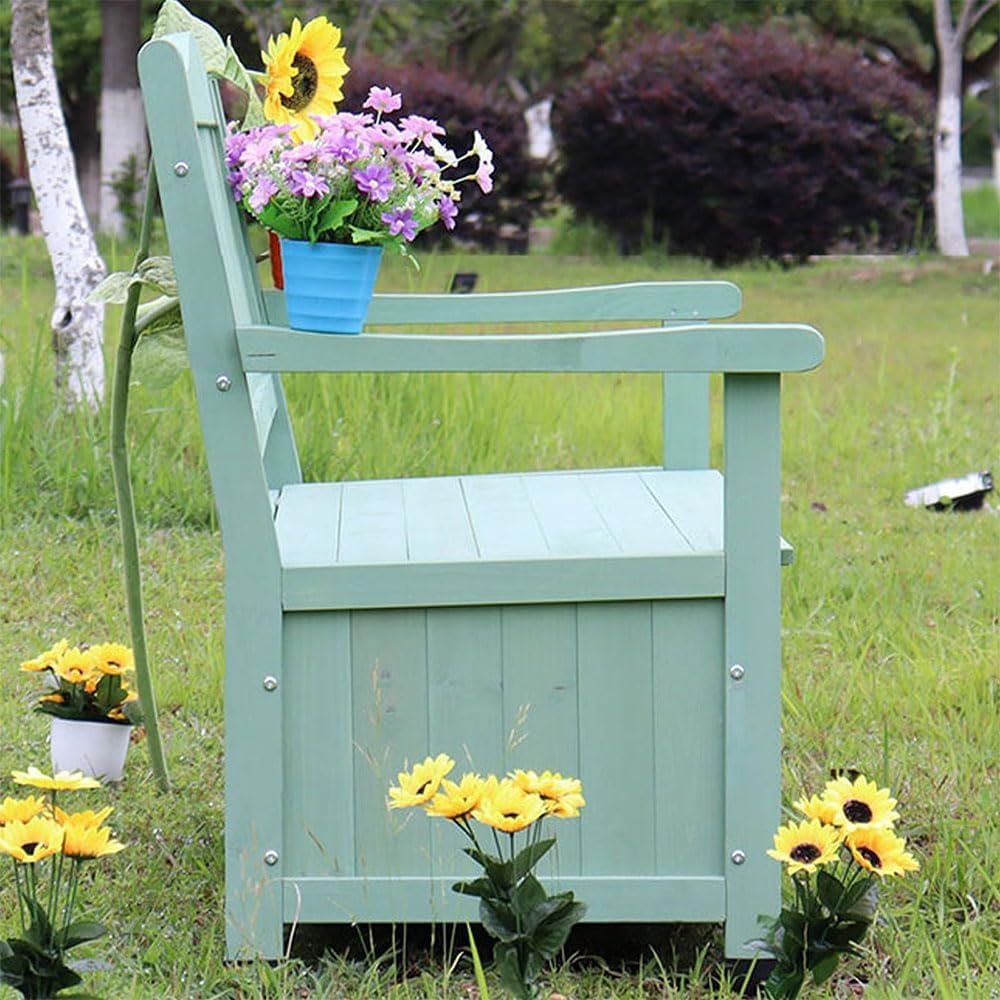 48.8in Wooden Outdoor Storage Bench with backrest, Patio Garden Bench 2-Seate...