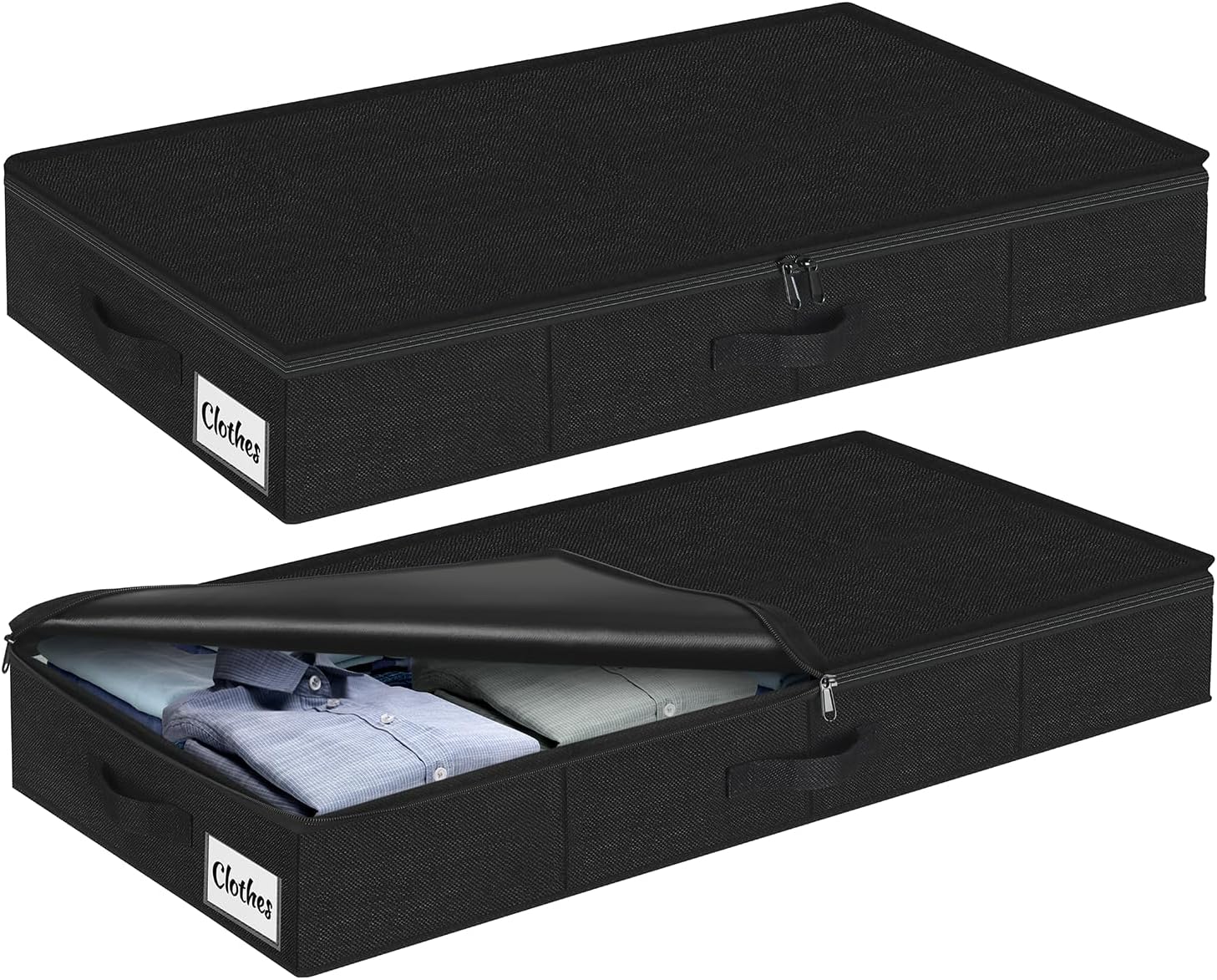 Under Bed Storage Container Bins 2 Pack, 5 Inch Thin Low Profile Underbed Clothes Storage Organizer for Dorm & Home, Use for Blanket and Toy Storage Box W/ Sturdy Bottom/Sides, Foldable Thick Fabric