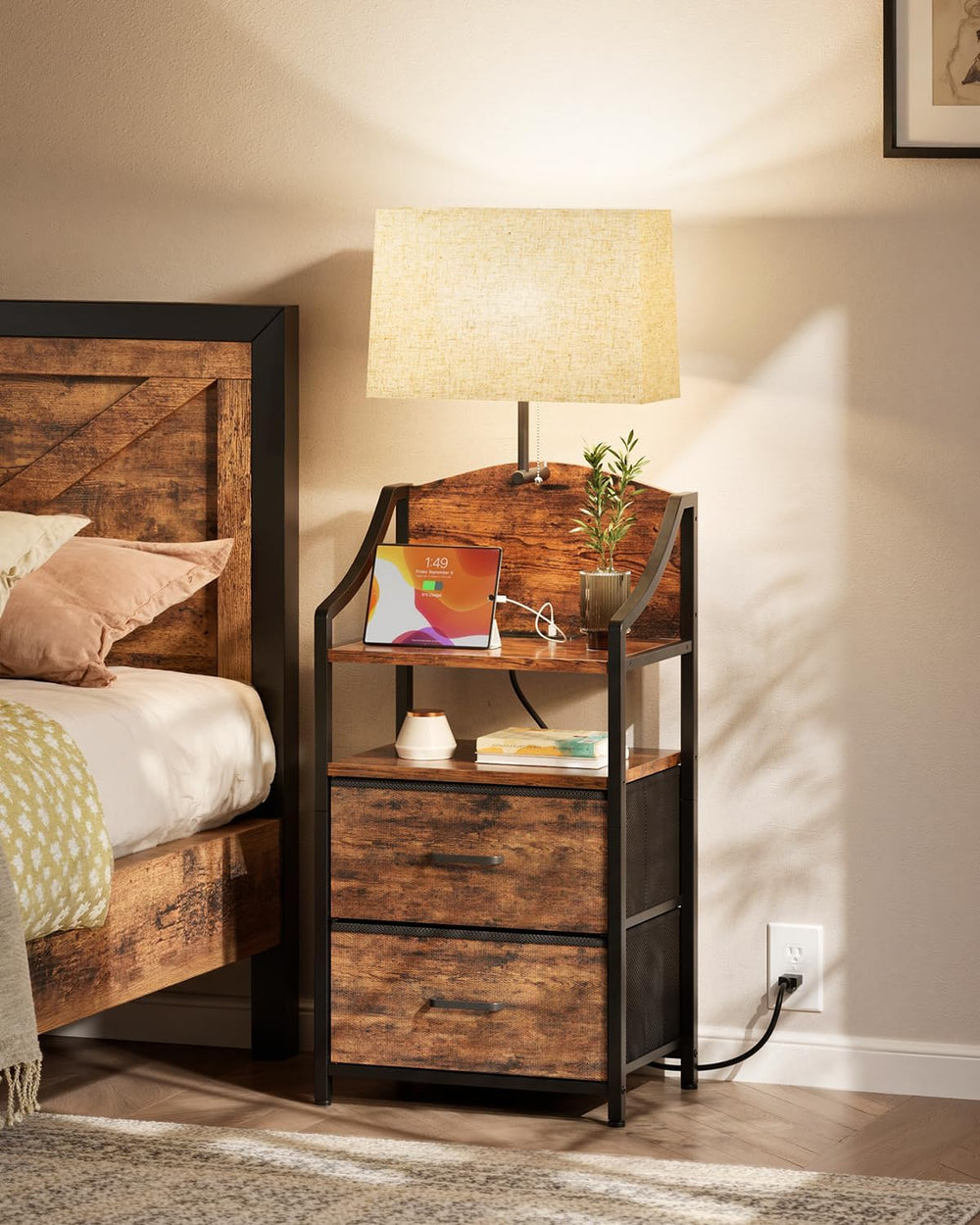 Evermagin 45" Nightstands, Tall Nightstand with Charging Station & L...