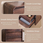 25" Tall Modern Nightstand with Charging Station, 23.6'' Wide Wood Bedside Table w/3 Storage Drawers, Small Dresser w/Curved Profile Design, End Table for Bedroom, Brown