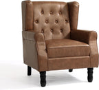 PU Leahter Wingback Accent Chairs Set of 2, High Back Armchair, Brown | Modern Tufted Upholstered Reading Seat with Wooden Legs & Removable Cushion | Comfy Single Sofa for Living Room, Bedroom