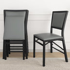 VECELO Folding Chairs Set of 4 with Cushion, Foldable Padded Seats with Heavy Duty Metal Frame for Kitchen/Dining/Living Room, No Assembly & Space Saving Design, Gray & Black