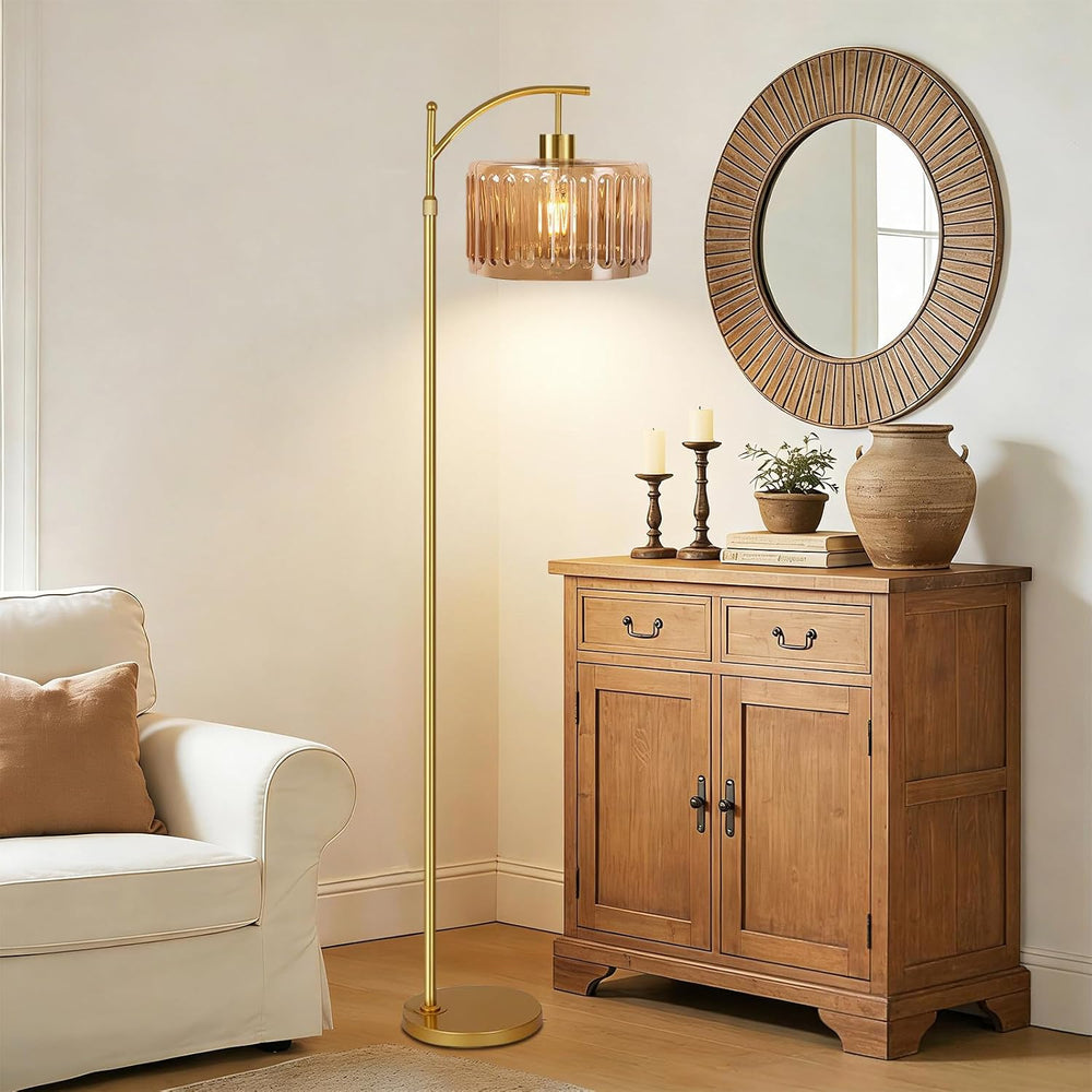 QIYIZM Glass Floor Lamp for Living Room,Bedroom,Gold Dimmable Standing Lamp w...