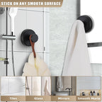 Suction Cup Hooks for Shower No-Drill Bathroom Hooks for Towels, Robes, Loofah Mountable on Bathroom Walls, Kitchen, Glass, Mirrors, Tile and Smooth,Non-Porous Surfaces (2, Matte Black)