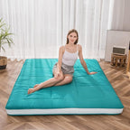 MAXYOYO Futon Mattress, Padded Japanese Floor Mattress Quilted Bed Mattress Topper, Extra Thick Folding Sleeping Pad Breathable Floor Lounger Guest Bed for Camping Couch, Turquoise, Full