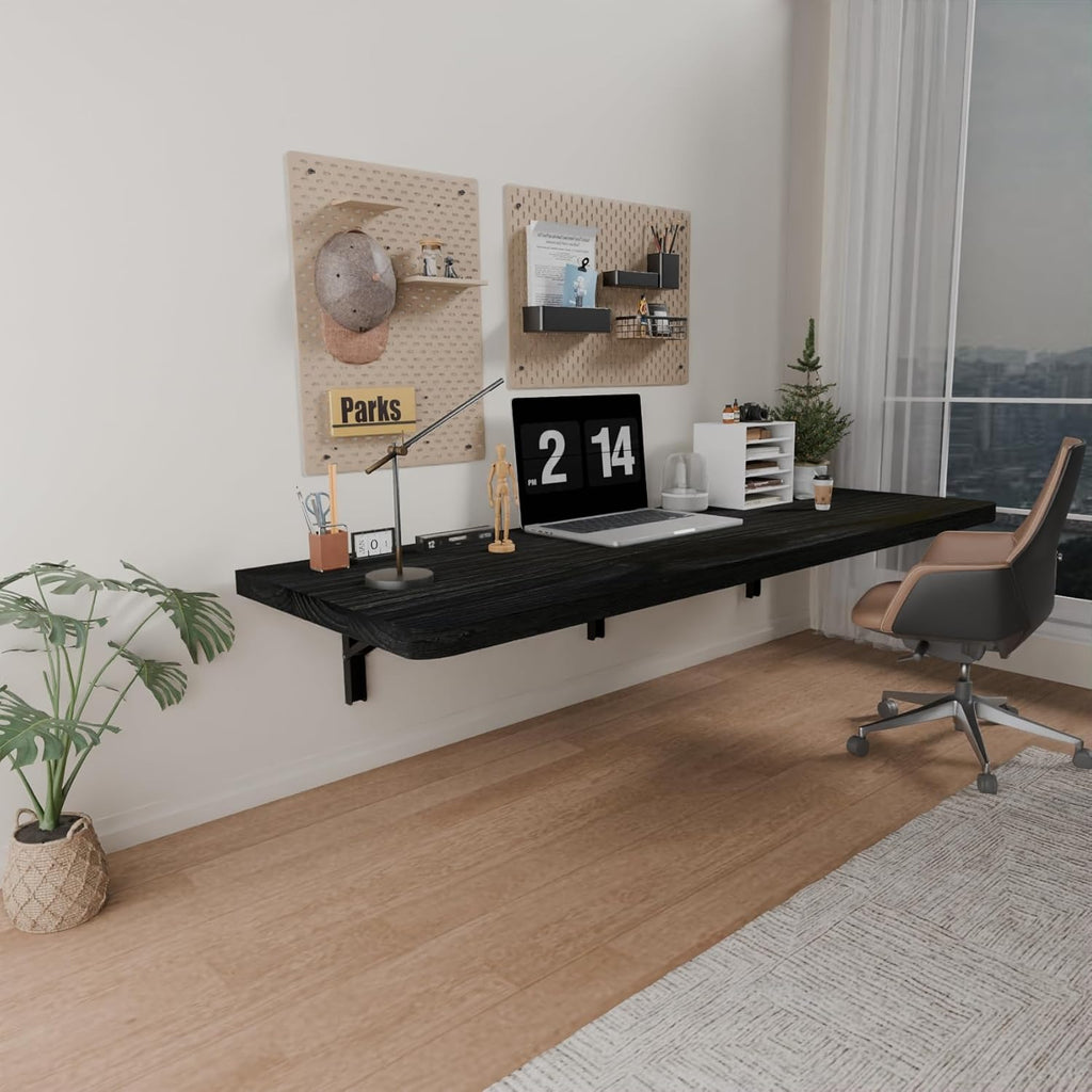 IAE Wall Mounted Folding Table with Pine Wood,48" x 16" Floating Wall Desk,Laundry Folding Table with Shelf Brackets,Fold Down Desk Shelf,Folding Workbench for Home,Dining,Laundry Room,Kitchen