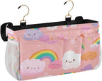 Multicolored Stars Rainbows Bedside Caddy for Dorm Bed Bedside Hanging Caddy Bag Iron Frame Storage Organizer Pocket for Bunk Home College Hospital Beds 2 Hooks