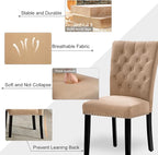 Velvet Dining Kitchen Chair Set of 4, Parsons Upholstered Dining Room Chair, Wood Accent Chair with Nailed Trim, Camel