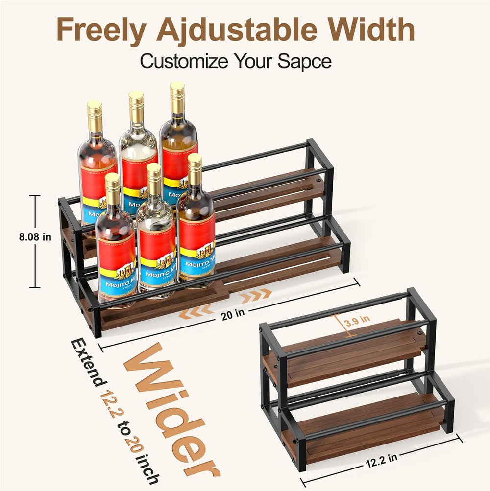 Expandable Coffee Syrup Organizer, Syrup Rack with Wood Base | Customized Wid...
