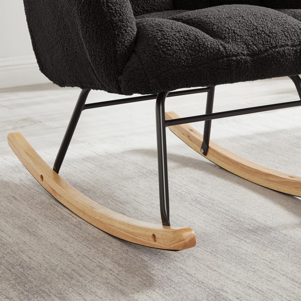 Tufted Upholstered Teddy Fabric Rocking Chair with Metal Frame Accent Chair I...