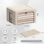 3Pack Frame Storage Box - Clothes Storage Bin Bags Oxford Fabric Foldable Stackable Container Organizer Set with Clear Window & Carry Handles Large Capacity (Beige, Small-22L)
