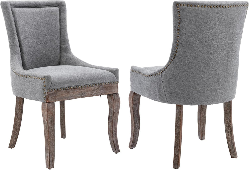 Modern Dining Chairs Set of 2, Fabric Upholstered High Back Chairs with Nailh...