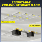 Overhead Garage Storage Rack Extra Large-Organizes Up to 15 Tote Bins 0.1-inch Thickened Heavy Alloy Steel Garage Tote Storage System with Adjustable Rails-Ceiling Storage Rack