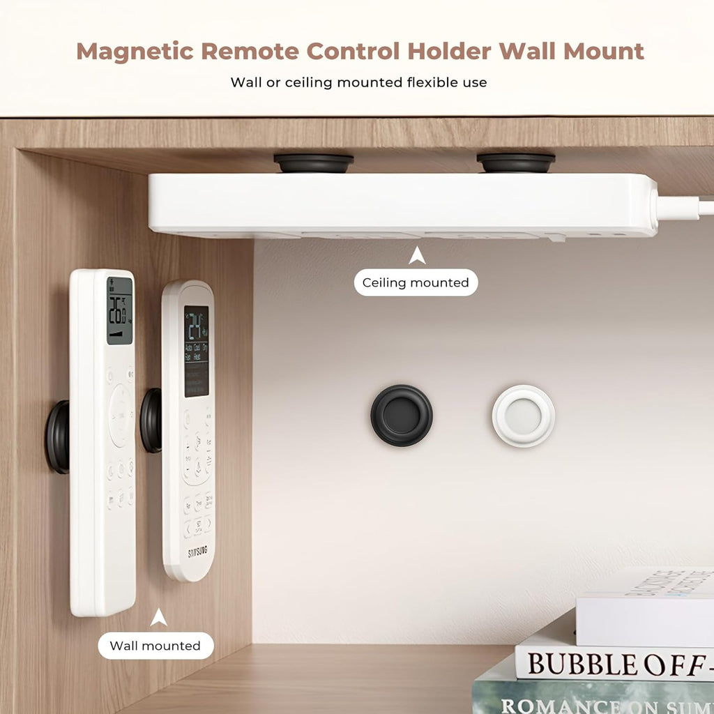 4Pcs Magnetic Remote Control Holder, Upgrades Silicone Wall Mount Self-Adhesive Remote Control Stand, Organizer Storage for Air Conditioner & TV Remotes, Caddy Back of Televisions (White