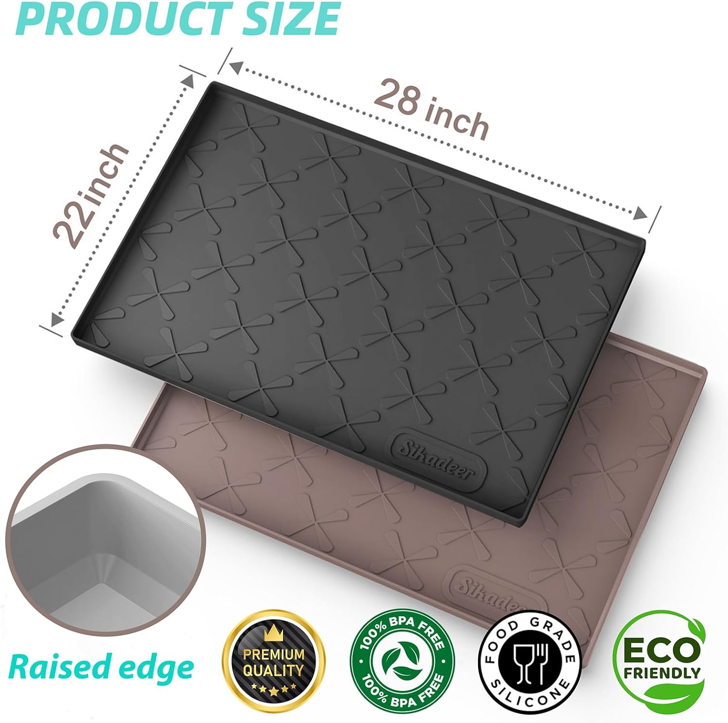 SIKADEER 28" x 22" Under Sink Mat Waterproof, Silicone Mat Kitchen Drawer Shelf and Cabinet Liner, Sink Protector for Kitchen Organizers and Storage, Boot Tray Pet Food Mats