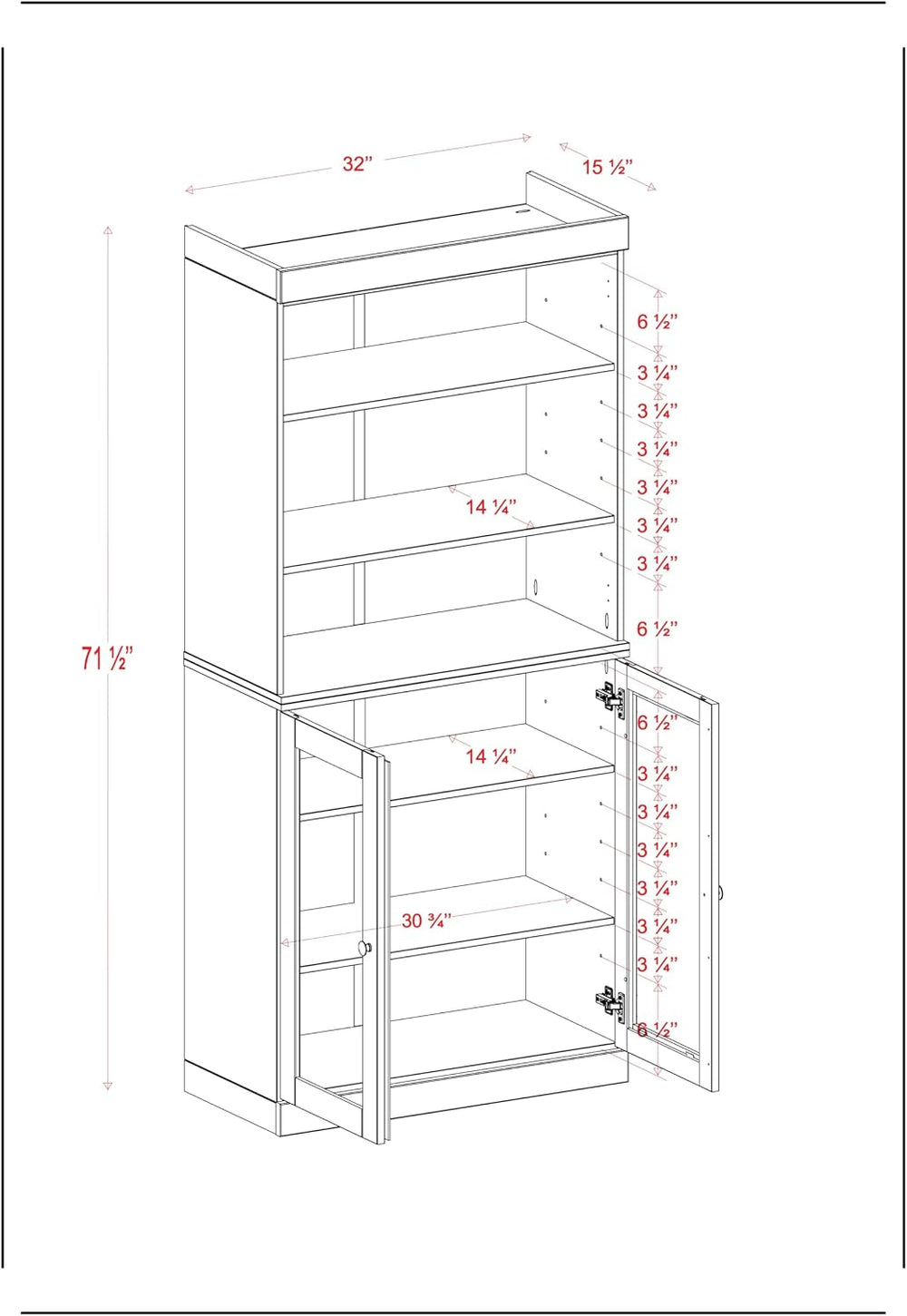 Palace Imports 100% Solid Wood Kitchen Pantry w/ 2 Glass Doors, Yellow, 32&qu...