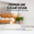 Zulay Butter Dish With Lid For Countertop - Porcelain White, Ceramic Butter Dish with Knob Handle Great for Cooking - Elegant Design Butter Holder - Durable & Sturdy Butter Keeper - Ivory