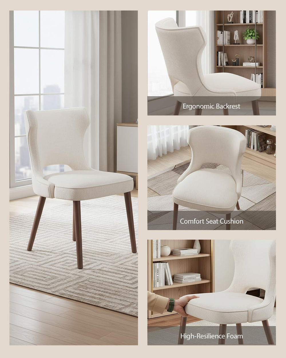 Upholstered Dining Chairs Set of 4, Kitchen Chairs with Curved Backrest | Woo...