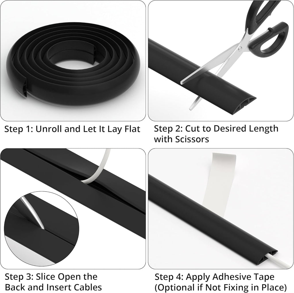 ZhiYo 10ft Cord Covers for Wires on Floor, Cord Hider Floor Hide Extension Cords, Soft PVC Cable Cover Cable Protector, Cable Cavity W0.62in H0.31in, Yellow Oak Wood