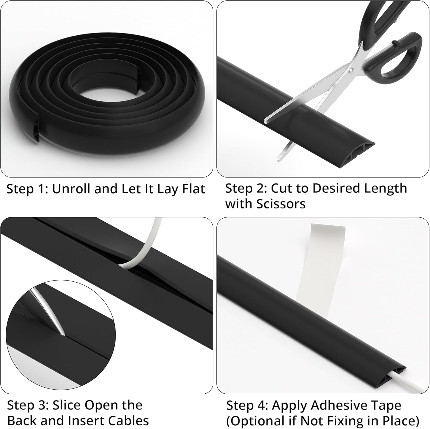 ZhiYo 3.6ft Cord Covers for Wires on Floor, Cord Hider Floor Hide Extension Cords, Soft PVC Cable Cover Cable Protector, Wire Cavity W0.62in H0.31in, White