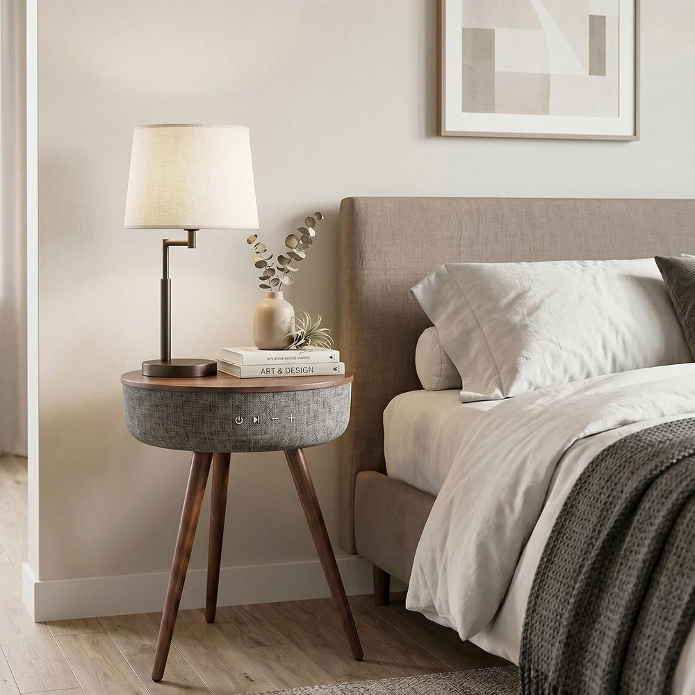 Smart Side Table with Wireless Charger, Modern Smart End Table with Speaker, ...