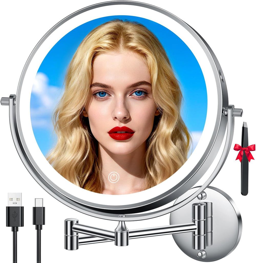 Auxmir 10″ 5000mAh 1X/30X Wall Mounted Lighted Magnifying Makeup Mirror