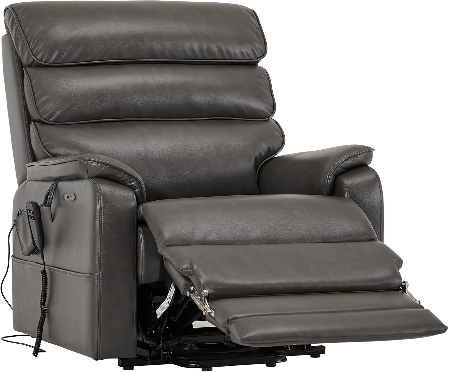 DYNOX 400 lbs Big and Tall Seniors Extended Footrest Power Lift Recliner Chair, Dual Motor, Extra-Wide Seat, Lay Flat, Heat & Massage, USB-C, Faux Leather Grey, 9298L