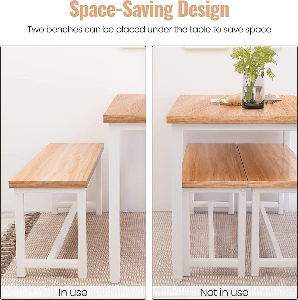 Dining Room Table Set with 2 Benches, Farmhouse Dining Table Set for 4-6, Woo...