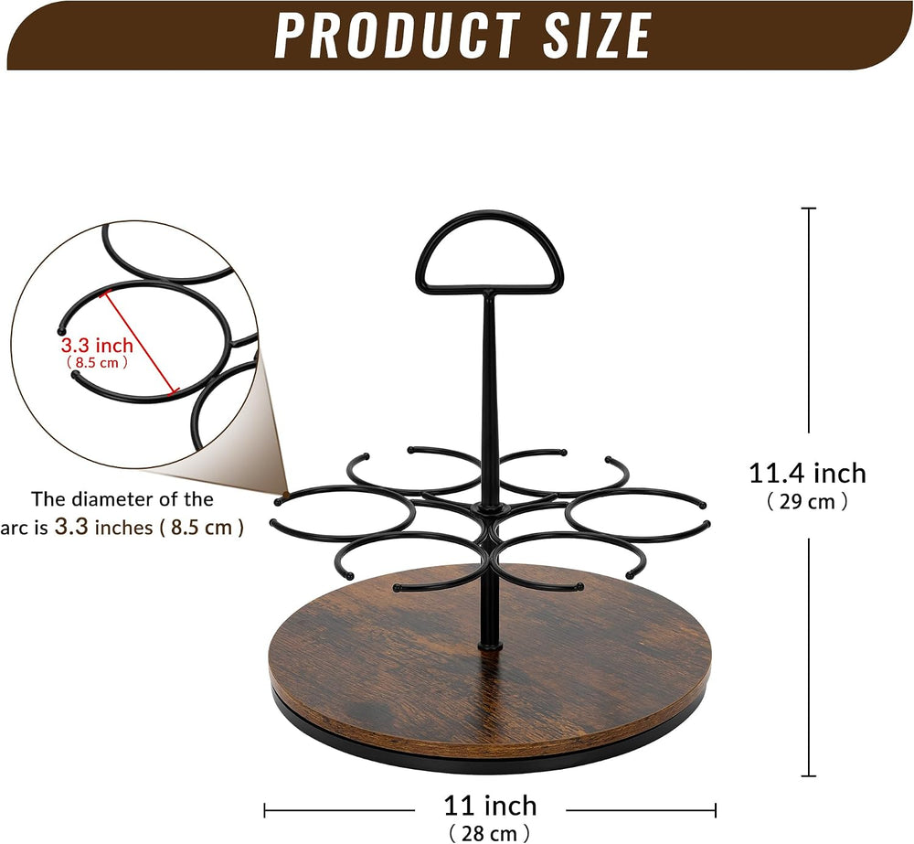 Rotating Coffee Syrup Organizer Hold 6 Bottles, Black | Wood Coffee Syrup Rac...
