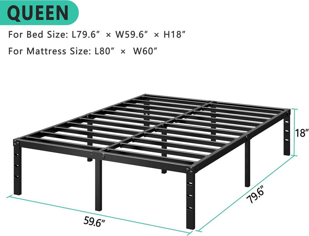 HLIPHA Metal Platform Bed Frame 18 Inch Tall,No Box Spring Needed,Queen Size ...