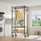 VIPEK R3 Medium Rolling Clothes Racks with Lockable Wheels, Heavy Duty Garment Rack with Adjustable Shelves & Hanging Rod & Side Hooks, Compact Space-Saving Storage for Small Apartments/Dorms (Black)