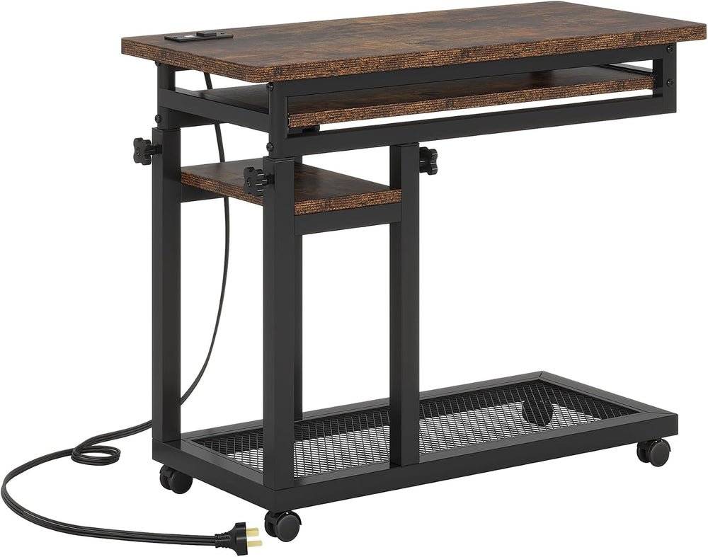Oigavfd Mobile C-Shaped Adjustable Height End Table, with USB Ports and Outle...
