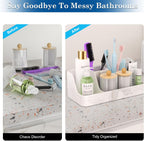 Marble Bathroom Countertop Organizer - Silicone Bathroom Vanity Countertop Organizer - Tooth Brush Organizer With 2PCS Qtip Holder Dispenser - Toothpaste Holder Drainage - Bathroom Essentials