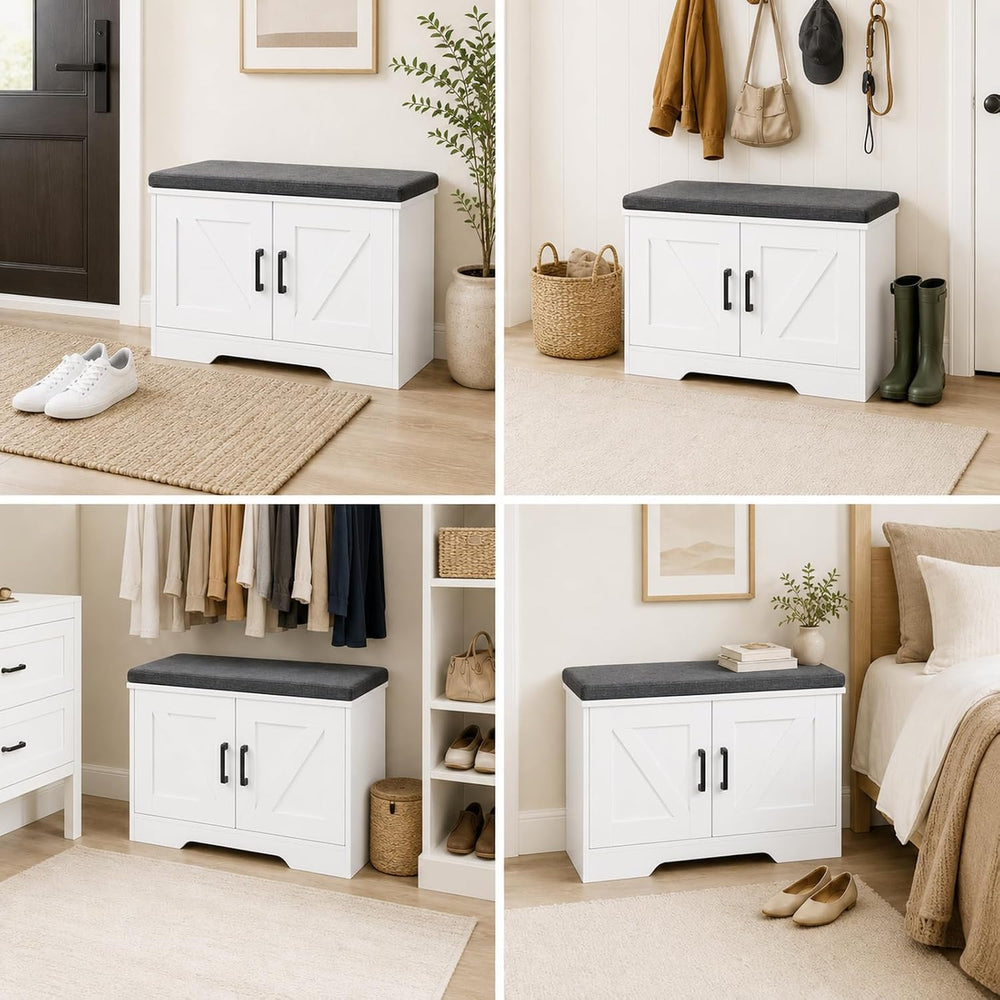 NEWBULIG Shoe Storage Bench for Entryway with Cushion, 27.6IN, White | Shoe O...